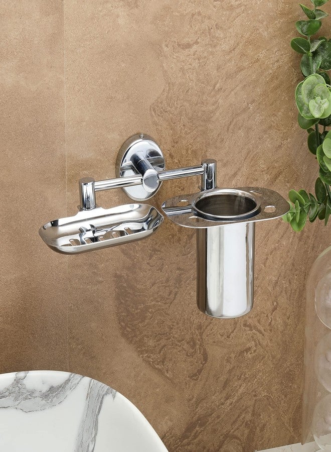 FORTUNE Premium Wall Mounted Soap Dish with Tumbler Holder & Toothbrush Stand for Homes Hotels Bathing Centre Bathroom Accessories Decor Chrome- (SS Ball Soap Dish+Tumbler, Pack of 1) - Image 4